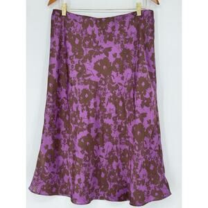 Nordstrom Rack Bias Cut A-Line Midi Skirt Womens L Purple Brown Floral Fairy